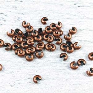 4mm Antique Copper Crimp Covers, Crimps