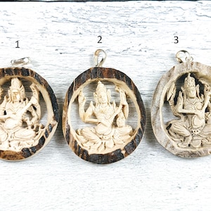 Beautiful Hand Carved Deer Antler Saraswati Pendant, Handmade, 1pc. One of a Kind, Cutout Design, Hindu Goddess