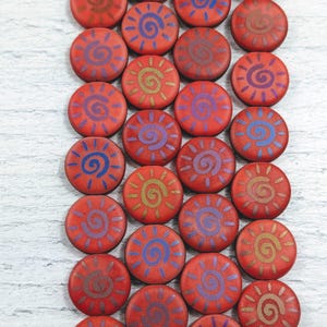Czech Glass Laser Matte Sun Beads, Coral, Round, Sunshine, 14mm, Double Sided, Solar 8pcs.