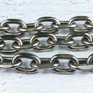 Large Chunky Antique Silver Flattened Cut Oval Link Cable Chain, 12x17mm, Sturdy, Heavy Link, Unisex, Men, Women