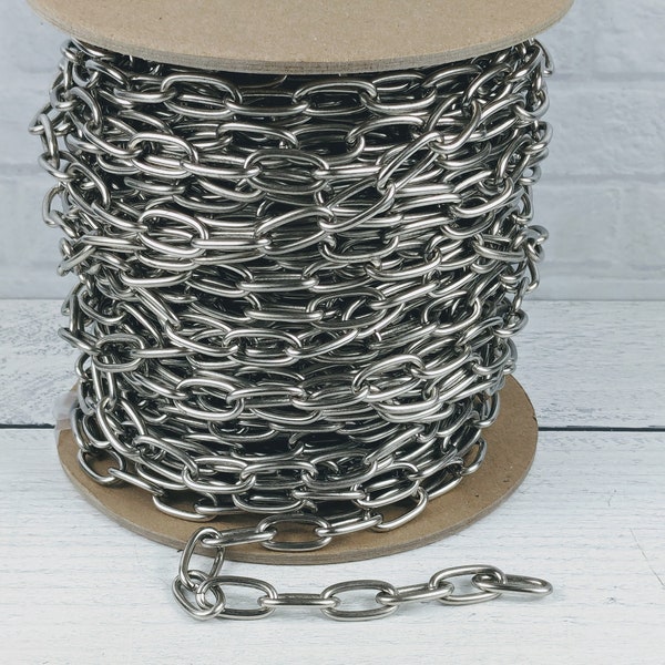 Large Antique Silver Chunky Oval Link Chain, Boyfriend Bracelet, 11x22mm