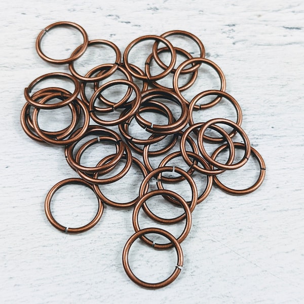 12mm Antique Copper Plated Open Jump Rings, 18 Gauge, 18g