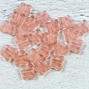 Czech Glass Pink Frosted Butterfly Beads, 12x3mm, 10pcs.