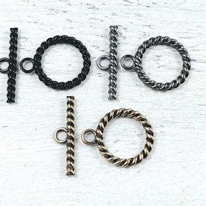 3 Sets Black, Antique Gold or Matte Gunmetal Plated Twisted Toggle Clasps, 30mm