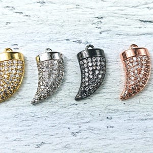 Micro Pave Cz Crystal Horn Charm, Crystal Horn, Bracelet Charm, Necklace Charm, Gunmetal, Gold, Silver or Rose Gold, 1pc.