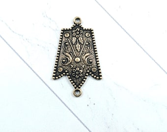 Antique Brass Ox Plated Ornate Floral Connector, Link, 32x19mm