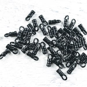 2mm Black Plated Crimp Ends with Loop, Leather Crimps, 10pcs.