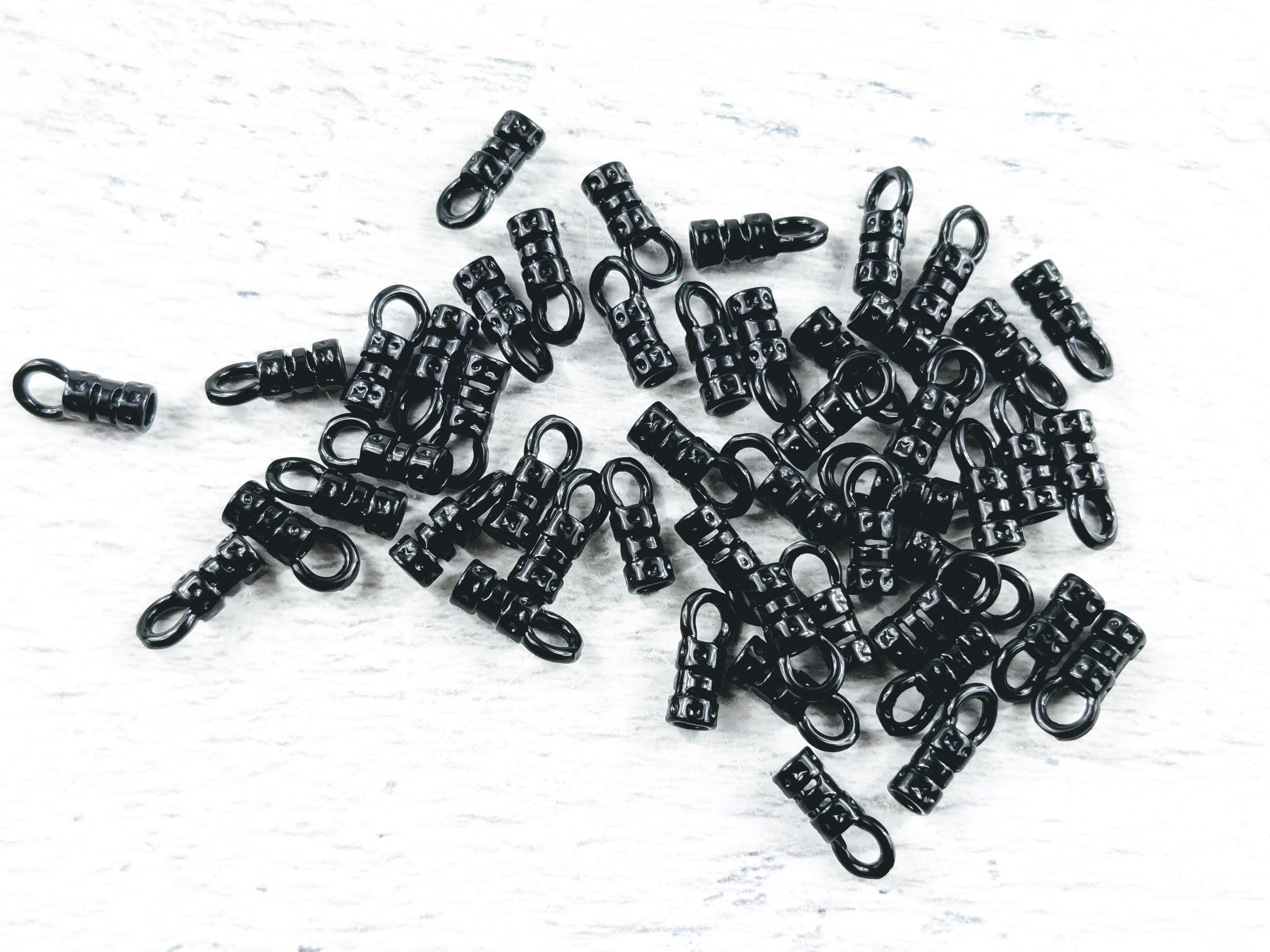 Leather Robe Crimp 2mm Black Plated Crimp Ends With Loop, Leather Crimps, 10pcs. - Etsy