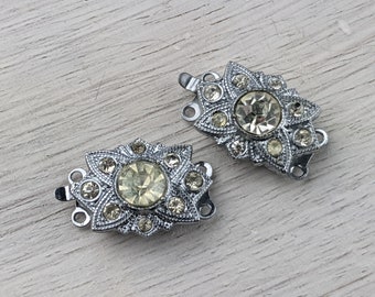 1 Vintage Deco Czech rhodium clear glass rhinestone necklace clasp closer 1 Vintage Deco Czech rhodium clear glass rhinestone necklace clasp closer