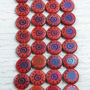 Czech Glass Laser Metallic Sun Beads, Coral, Round, Sunshine, 14mm, Double Sided, Solar 8pcs.