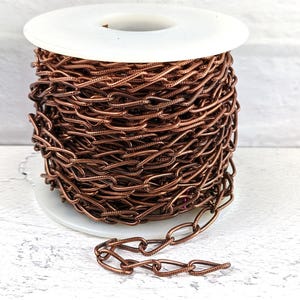 Antique Copper Elongated Curb Chain, Link. Long Chain, Textured