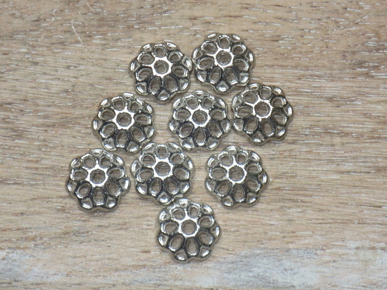 Antique Silver Filigree Flower Bead Caps 50pcs. 11mm
