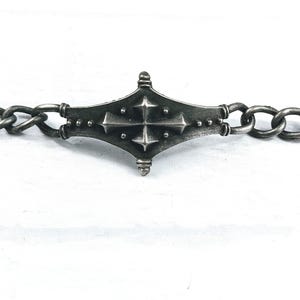 Rustic Casting Gothic Cross Soldered Link Chain Bracelet, Connector, Link, Gothic, Arched, Ornate, 57x25mm Cross, 6.5&quot; Length, Patina
