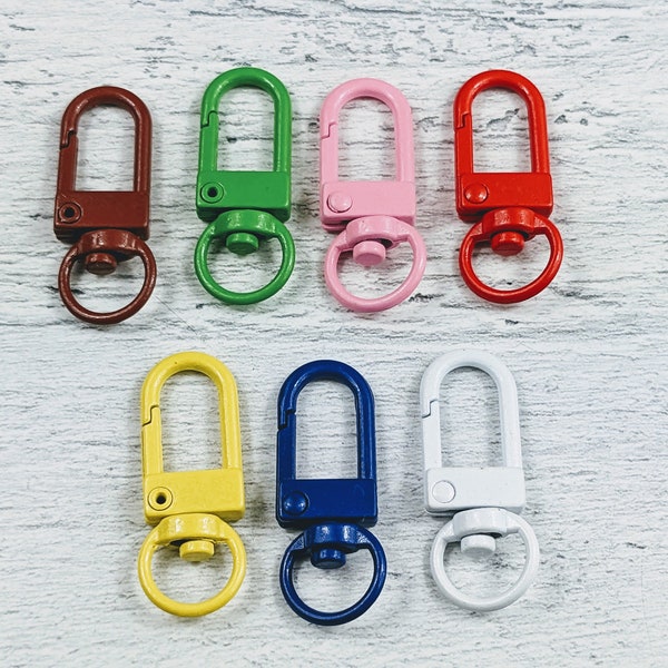 Enamel  Carabiner Push Clasp, Swivel, 1pc. 33x13mm, Green, Yellow, White, Pink, Brown, Blue, Red 1pc.