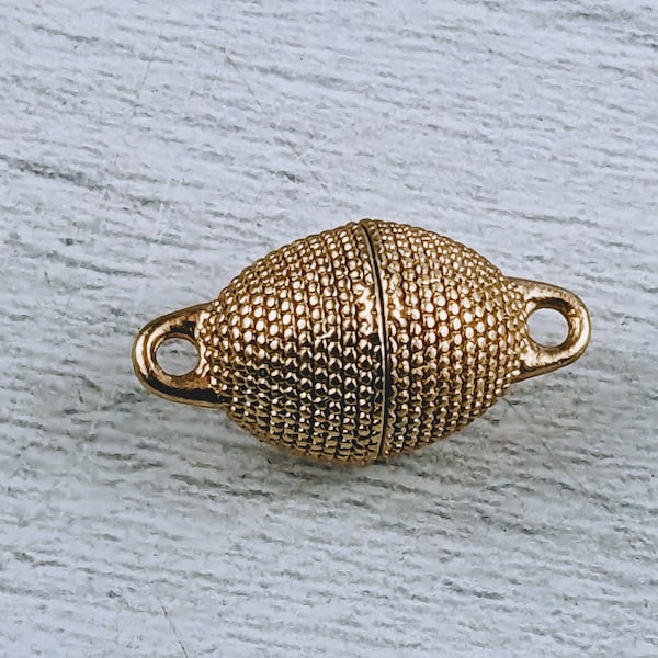Matte Gold Plated Ornate Magnet Clasp, Strong Closure, Dotted Design, 21x11mm, 1pc.