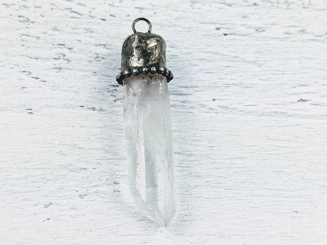 Hand Soldered Crystal Quartz Gemstone Point Pendant, Charm, Ball Chain