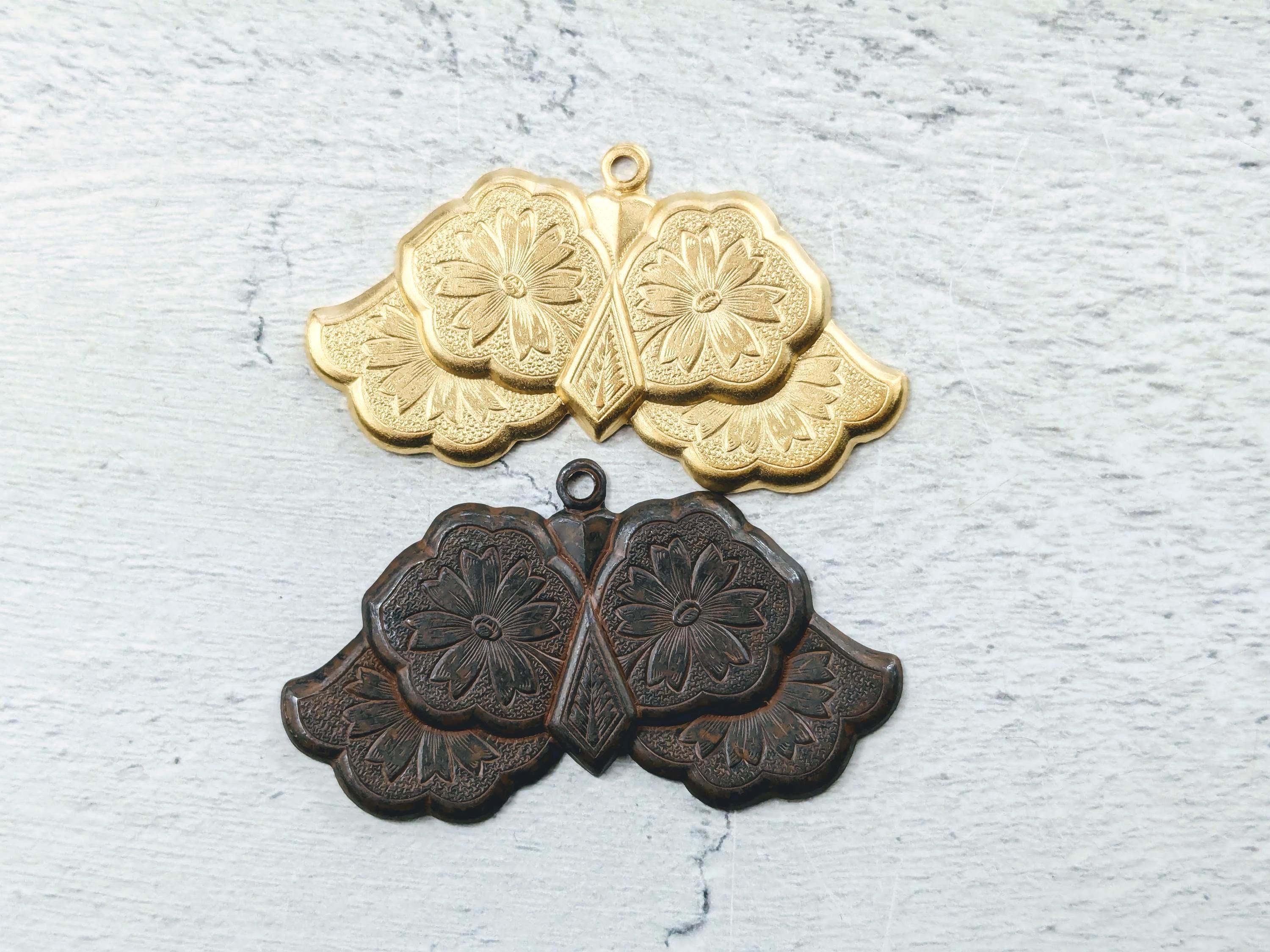 Matte Gold or Rustic Brown Plated Flower Owl Pendant, Floral, Hoot Bird, 48x26mm, 1pc.