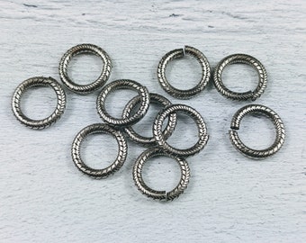 Large Antique Silver Textured Round Open Jump Rings, Thick Gauge, 16mm, 10 Gauge