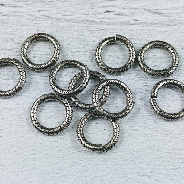 Large Antique Silver Textured Round Open Jump Rings, Thick Gauge, 16mm, 10 Gauge