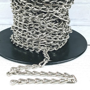 Large Silver Plated Textured Twisted Oval Link Chain, 13x7mm