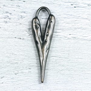 Long Gunmetal Hammered Heart Pendant, Love, 60x18mm,