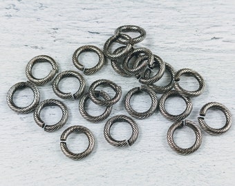 Antique Silver Textured Round Open Jump Rings, Thick Gauge, 12mm, 12 Gauge