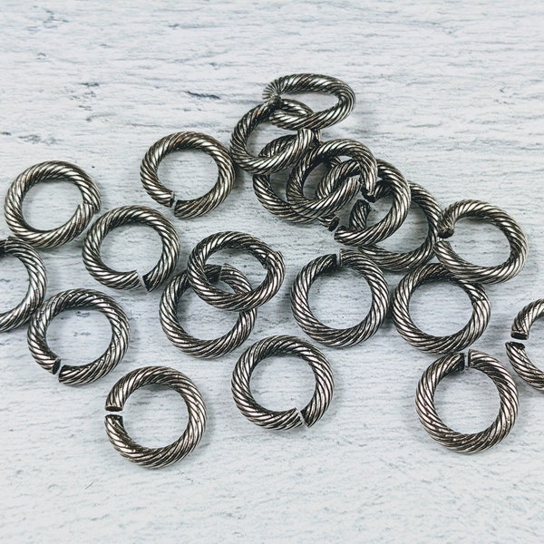 Antique Silver Textured Round Open Jump Rings, Thick Gauge, 12mm, 12 Gauge