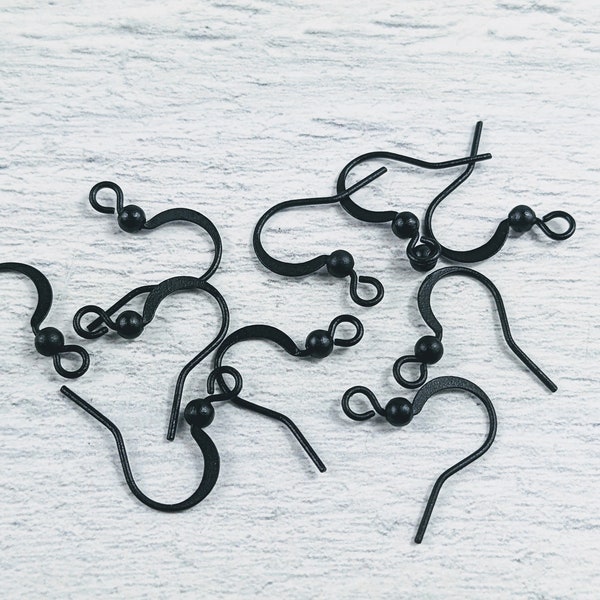 Matte Black Hammered French Wire Earring Hooks, Dangles, Ear Wires