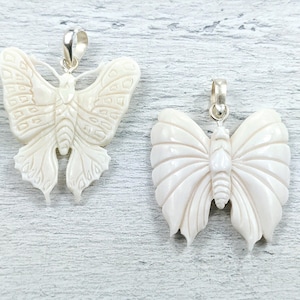 Hand Carved Buffalo Bone Butterfly Pendants, 1pc. Ornate, Summer, Insect