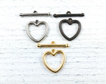 2 Sets Satin Matte Gold, Antique Silver Ox or Rustic Brown Heart