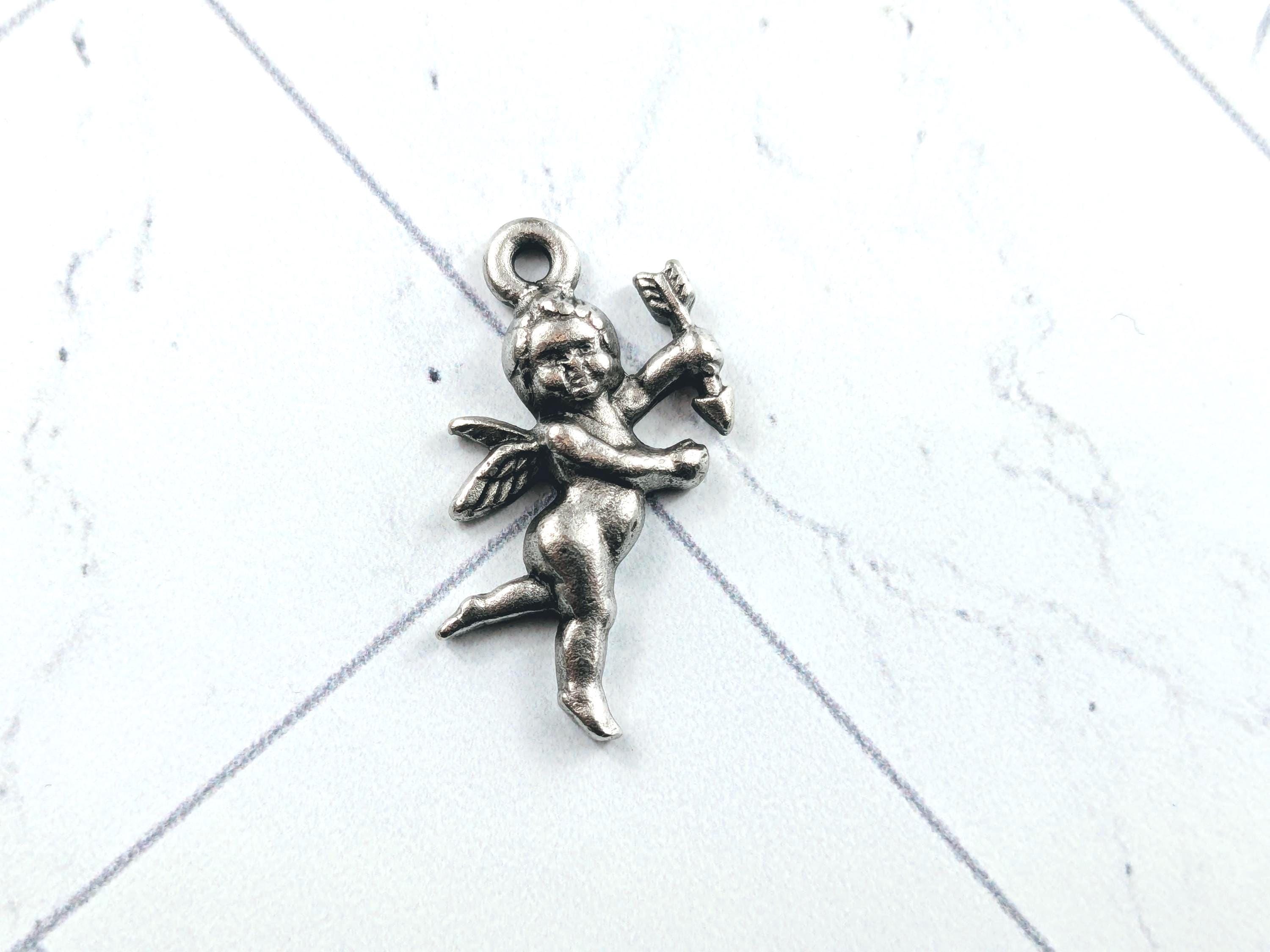 Antique Silver Ox Cupid Arrow Love Charm, Angel, 1pc. 27x15mm, Wing