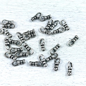 1mm Antique Silver Crimp End with Loop, Leather Crimp, 10pcs.