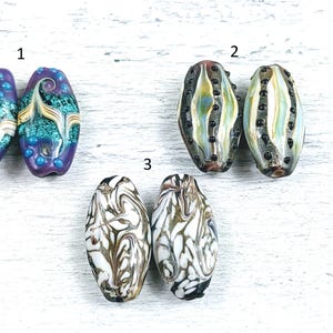 Beautiful Lampwork Glass Ornate Raised Design Oval Beads, Double Sided Design, 28x15mm, 2pcs. Textured