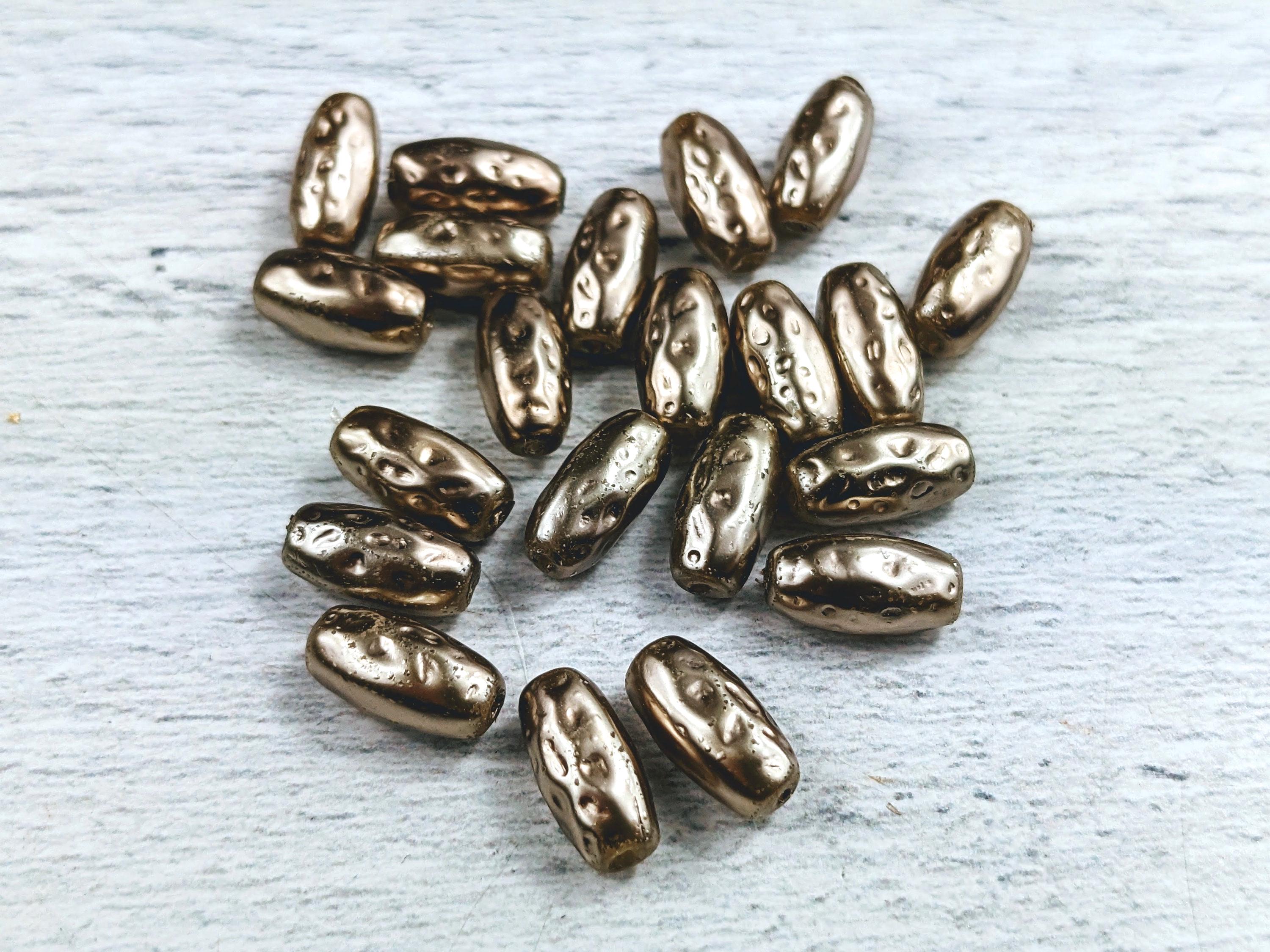 チェコガラス ココア オーバル バロック パール ハンマービーズ、10 x