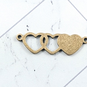 Antique Brass Ox Plated Triple Heart Links, Connectors, Love, 34x10mm