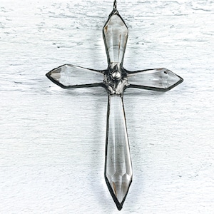 Large Soldered Faceted Clear Crystal Pointed Cross Pendant,  Religious, Spiritual, 1pc. 107x70mm