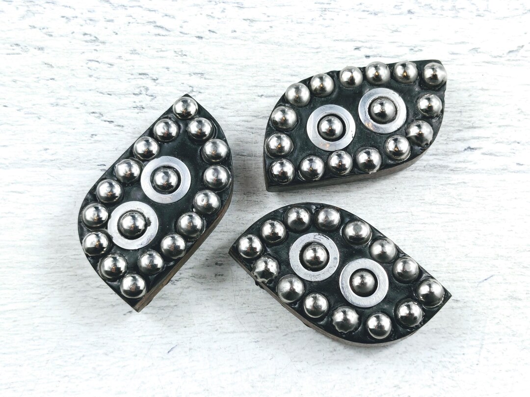 Paisley Inlay Rare Brown Wood and Antique Silver Inlay Dotted Paisley Beads, Double ...