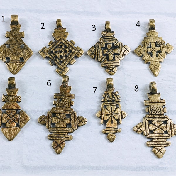 Ornate Brass Coptic Cross Pendants, Ethnic, 1pc. Spiritual, Approx. 38-50x25-33mm