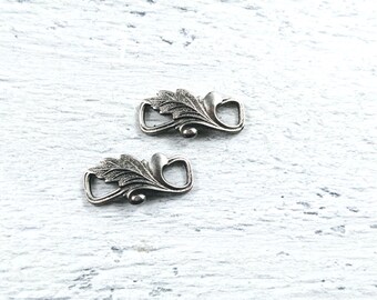 Small Antique Silver Ox Plated Leaf Connectors, Links, 2pcs. 20x9mm