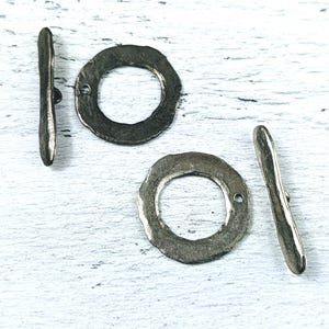 Patina or  Antique Silver Pewter Hammered Round Toggle Clasp, Bar, 1 Set, Rustic, 25mm