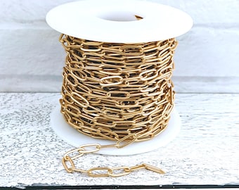 Paperclip Oval Link Chain in Matte Gold, Gold Chain, Link Chain, 11x4mm