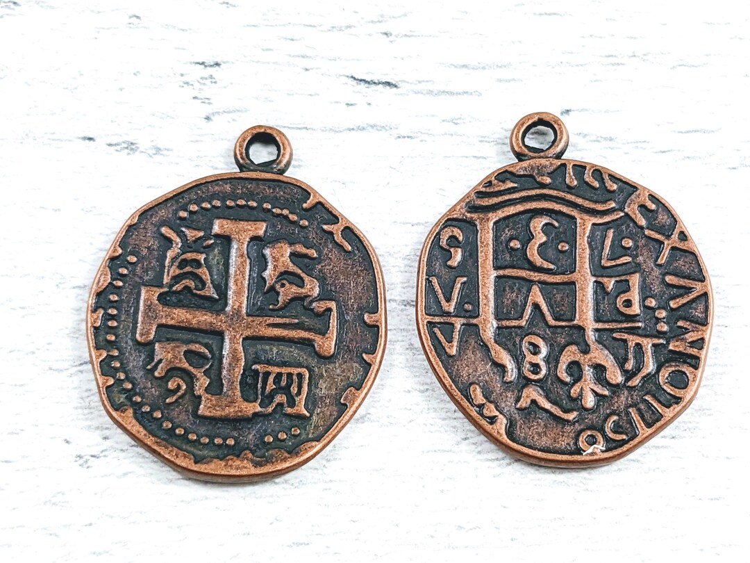 アンティーク銅ローマコインクロス両面チャーム、宗教的、スピリチュアル、25 mm、チャーム 3 個 - Etsy 日本