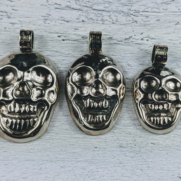 Tibetan Silver Skull Pendant, Gothic, Leaves, Nepal, 1pc. Large, Medium or Small, 3 Sizes, Lotus Flower