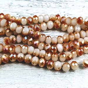 Faceted Orange and White Rondelle Chinese Glass Crystal Beads, 8x6mm, Full Strand, 70pcs.