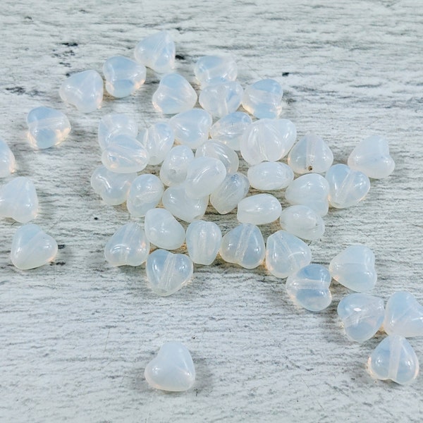 Small Czech Glass Milky White Heart Beads, 6mm, 30pcs. Love
