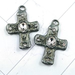 Hand Soldered Rhinestone Cross Pendant, Religious, 1pc. Spiritual, 32x44mm