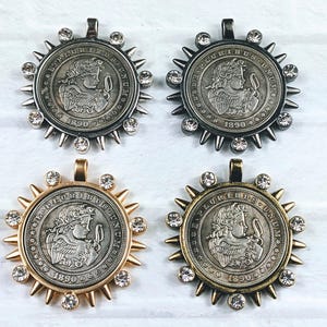 Matte Gold, Gunmetal, Antique Silver, Brass  and Crystal Rhinestone Replica Cupid Coin Pendant, Angel, Love, Medallion, Bezel,  38mm, 1pc.