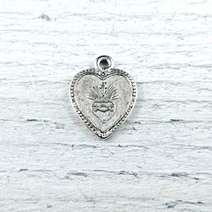 Antique Silver Small Sacred Heart Charm, Love, Spiritual, Milago Ex Voto, 20x14mm