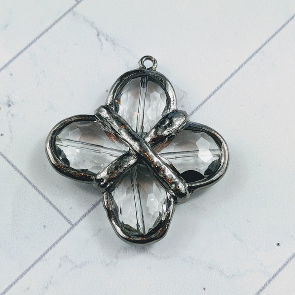 Hand Soldered Faceted Glass Crystal Cross Pendants, Spiritual, 38x44mm