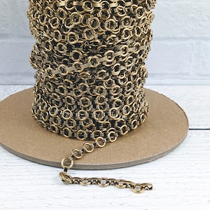 8mm Antique Gold Textured Link and Connector Chain, Round